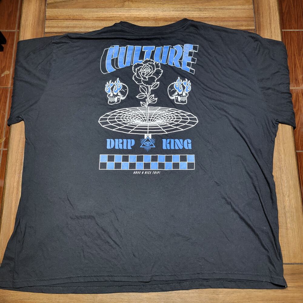 Culture Drip King Black Unisex Tee (Fresh Laundry) Skulls & Rose - Size 5XL